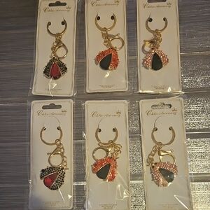 Bundle Of 6 Gold-Tone Lady Bug  Keychain/Bag Charm